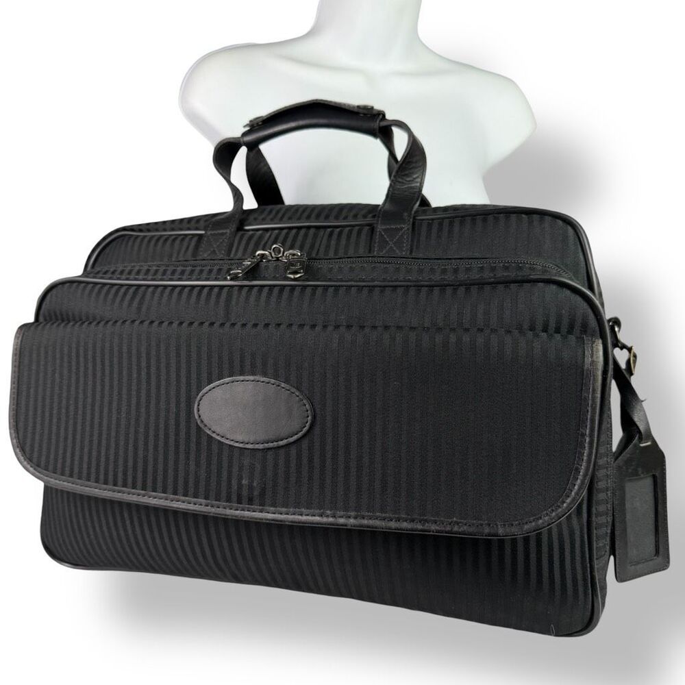 French Luggage Company Vintage Black Canvas Leather Duffel Carry-On Travel Bag